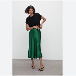*SALE - 80% OFF* ZARA Satin Maxi Skirt (Size XS - Green)